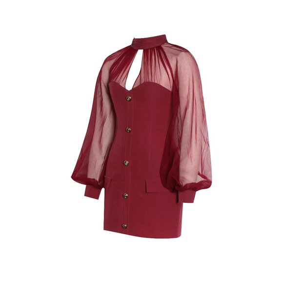 Tabi Red Mesh Sleeve Mini Dress - Picture 14 of 16